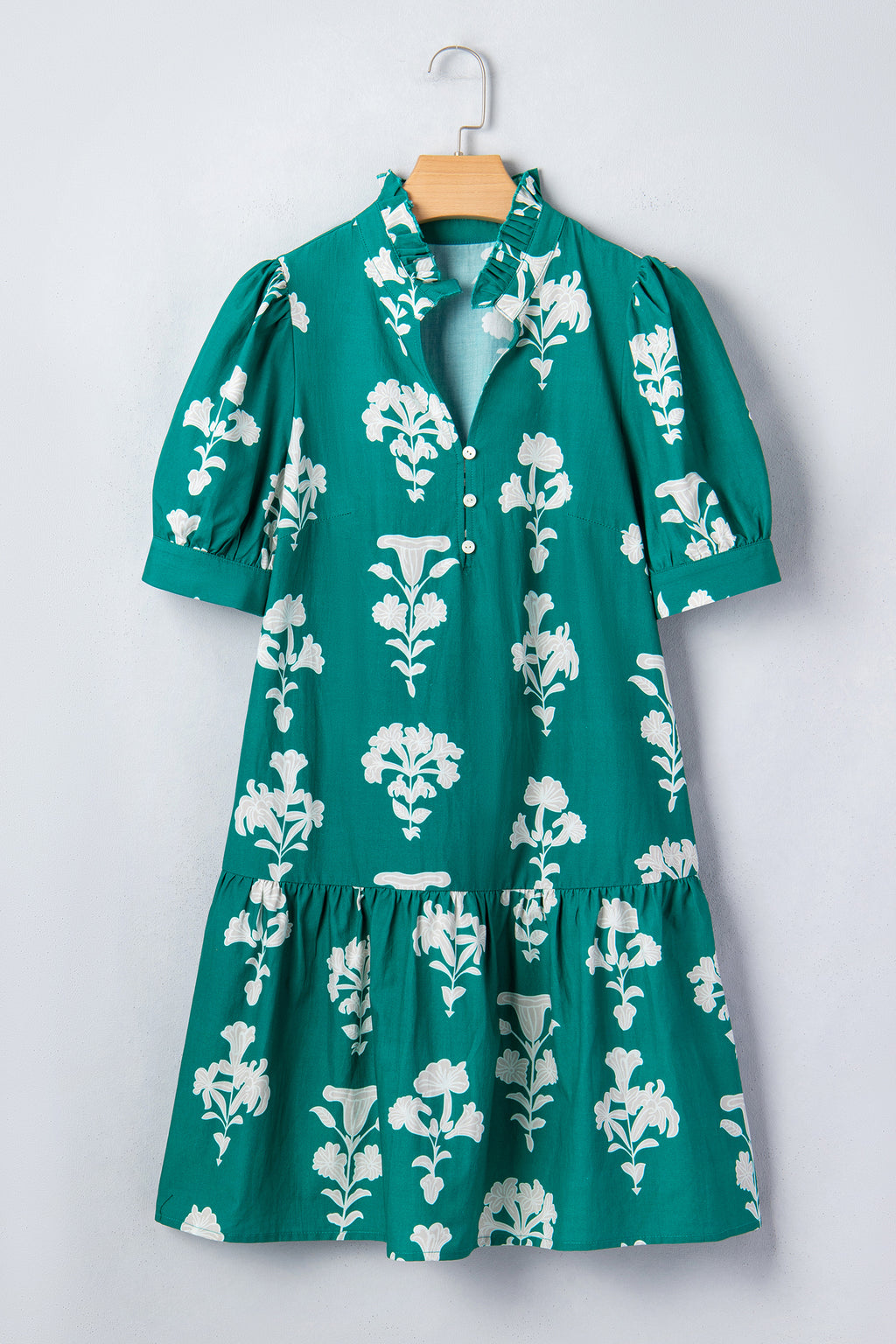 Green Frilled Floral Mini Dress