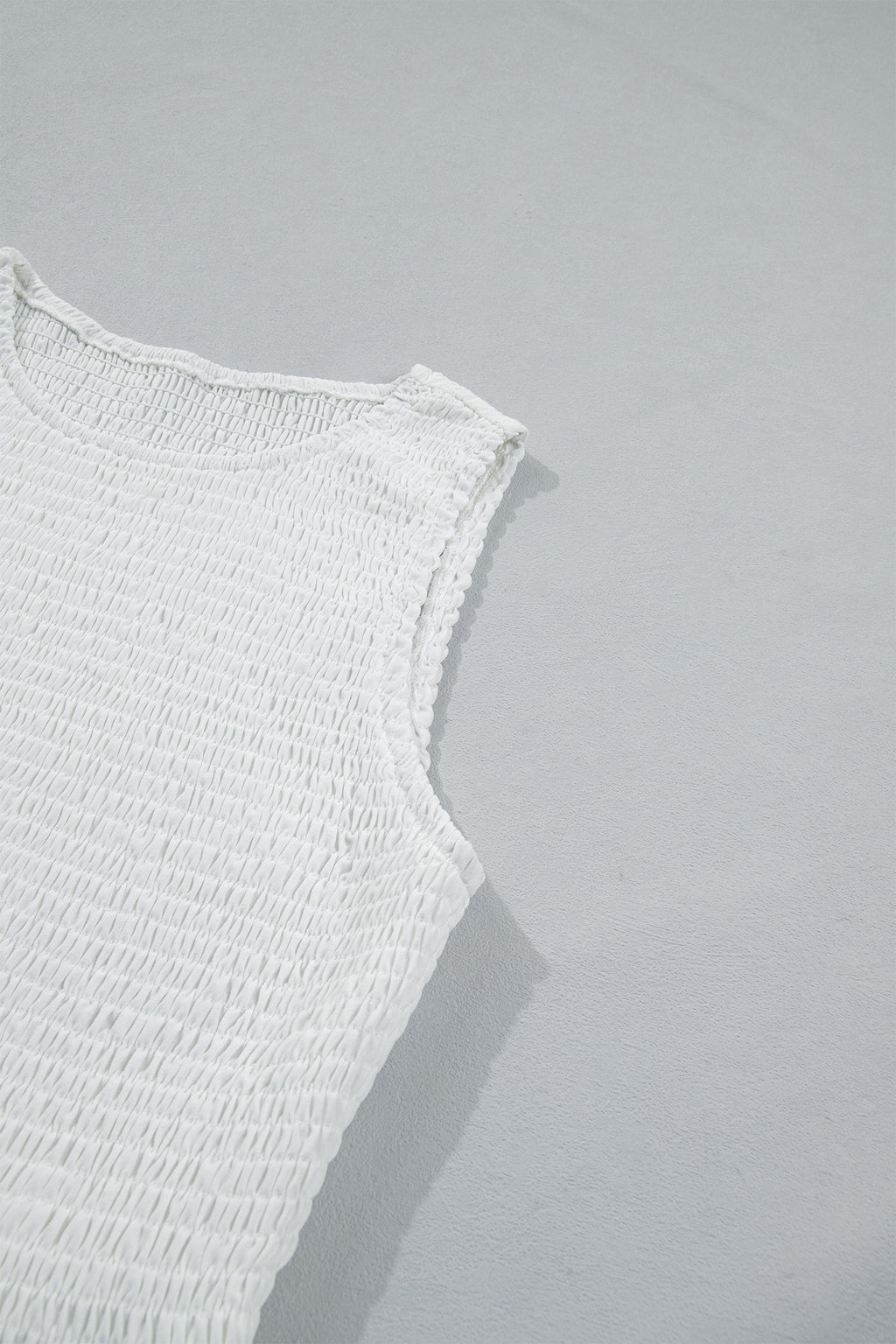 White Sleeveless Smocked Lace Peplum Top