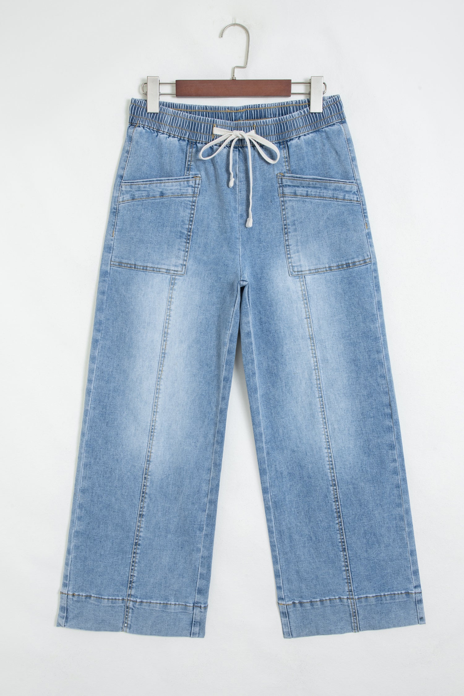 Beau Blue Drawstring Waist Wide Leg Ankle Length Jeans