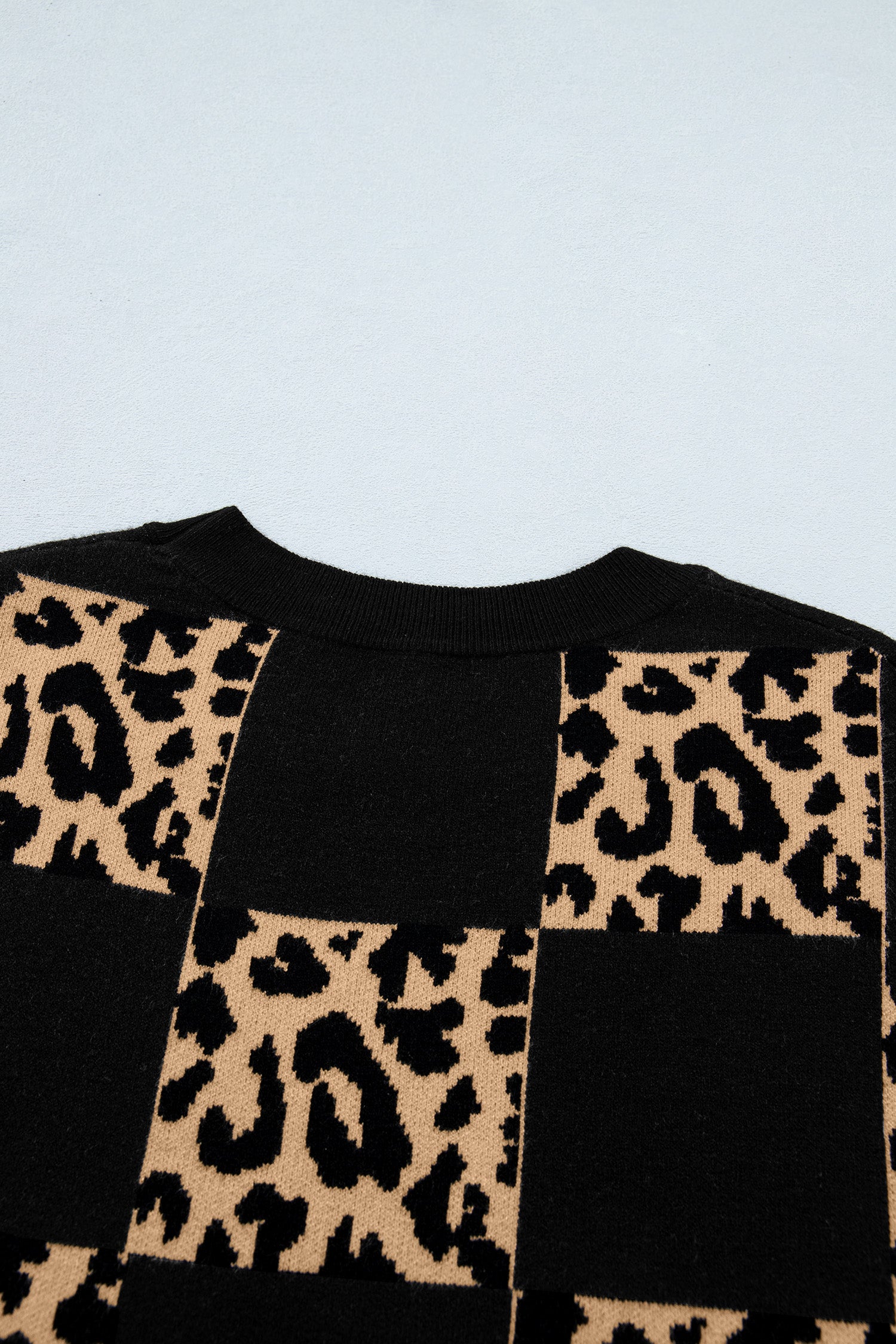 Soft Black Leopard Short Sleeve Knit Sweater