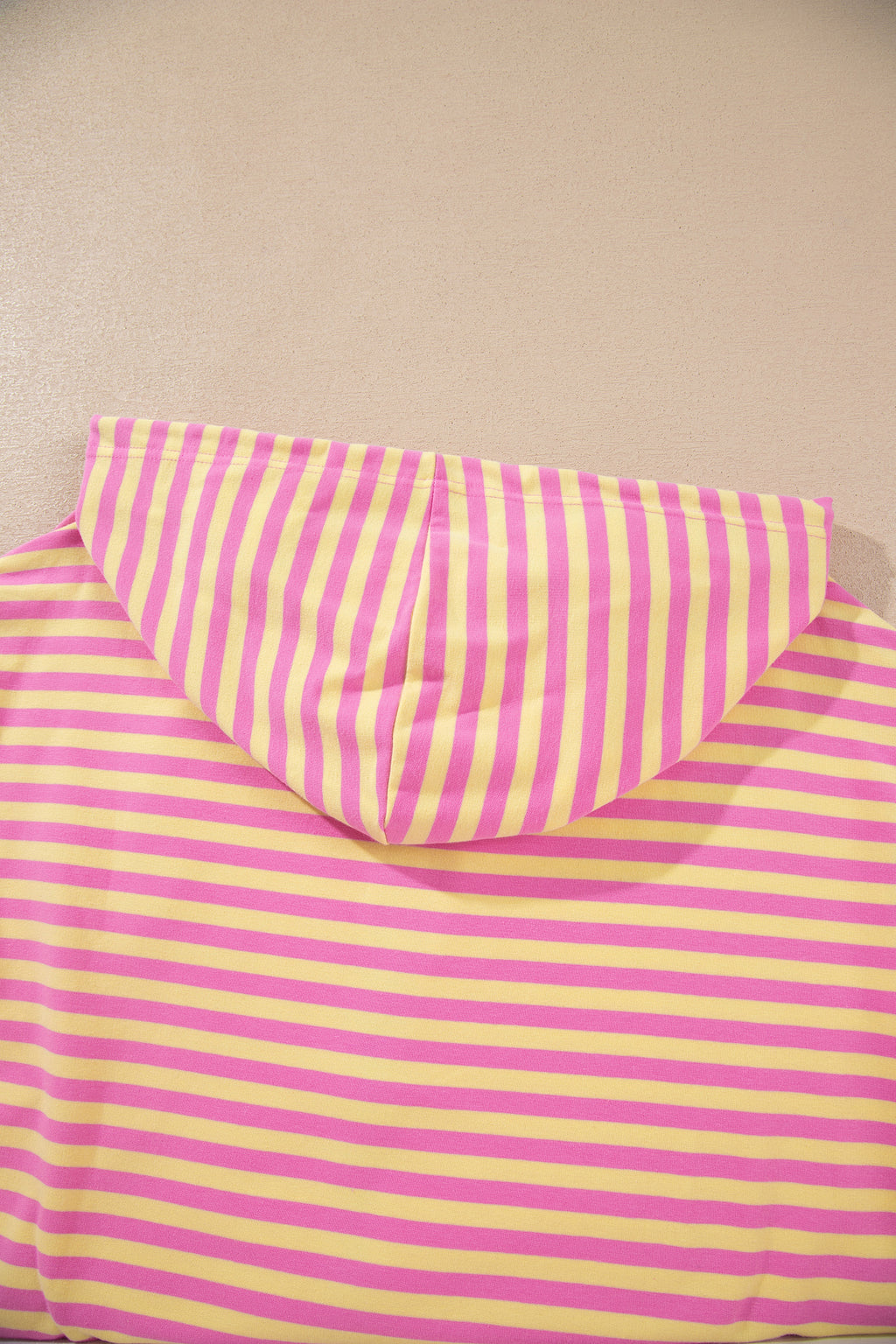 Rose Red Striped Long Sleeve Zip-Up Hoodie Drawstring Elastic Waist 2pcs Short Set