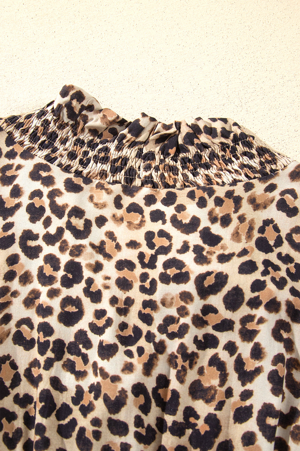 Brown Leopard Print V Neck Long Sleeve Gathered Waist Plus Size Dress