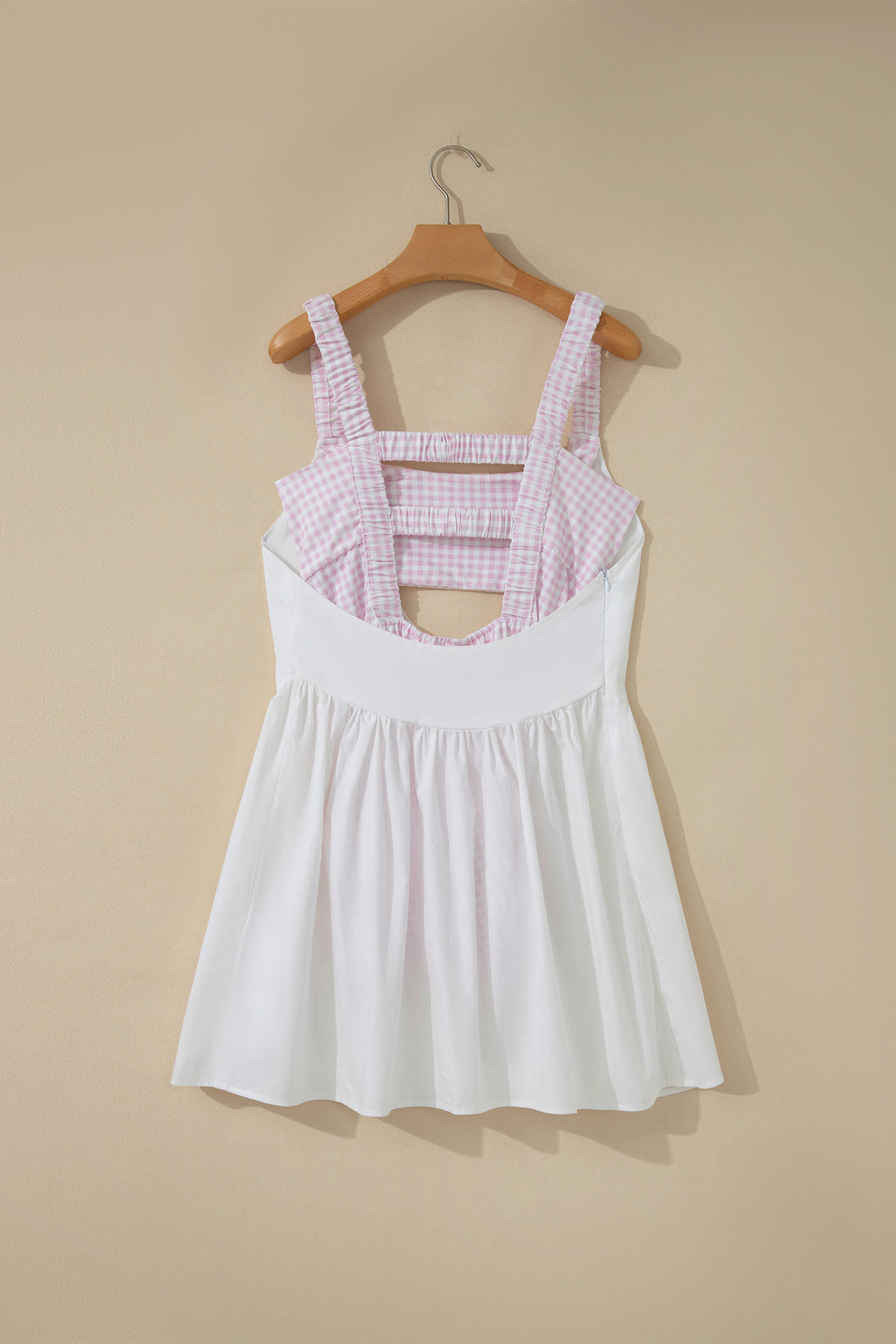 White Faux Two Piece Gingham Contrast Patchwork Loose Mini Dress