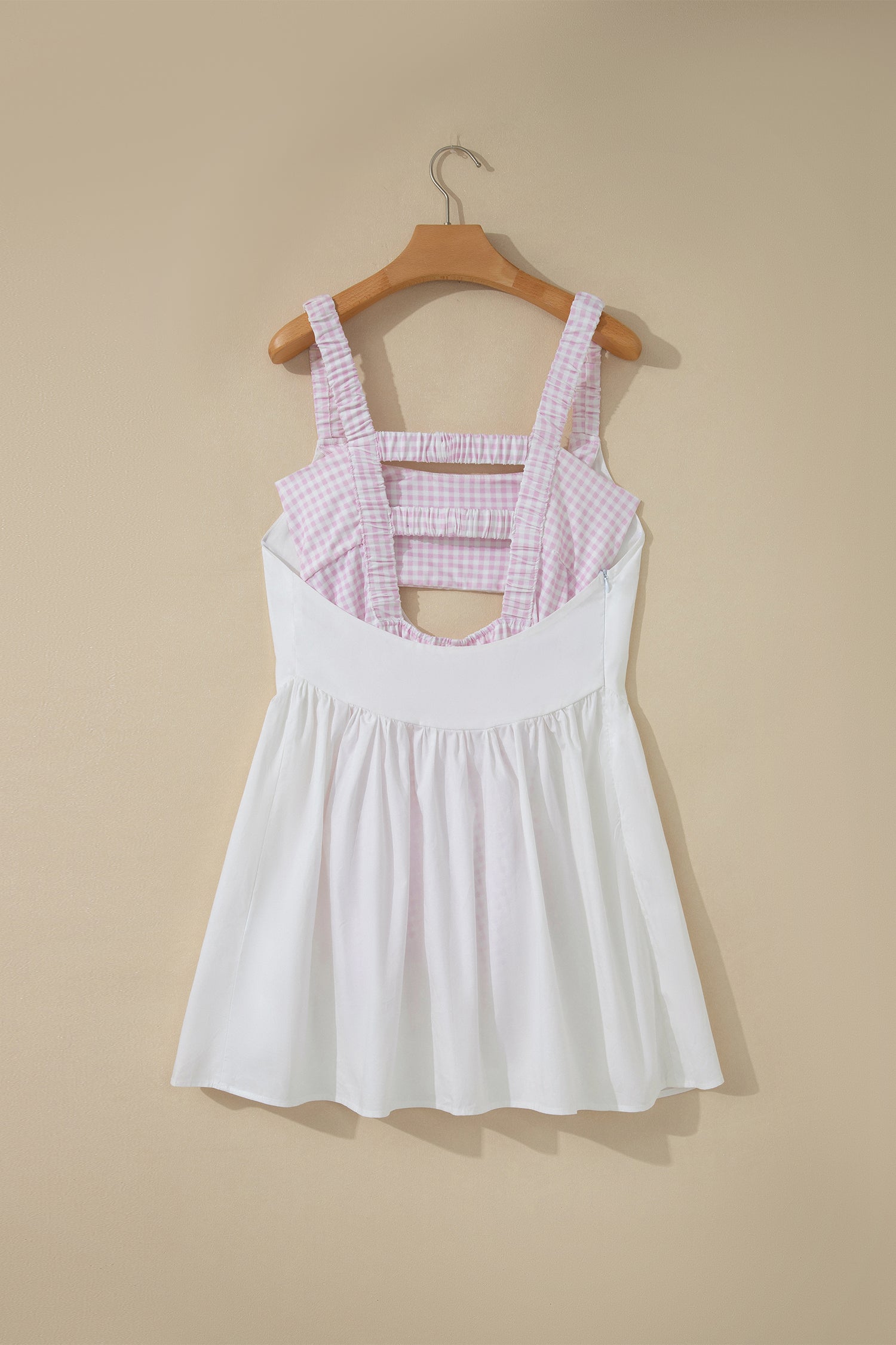White Faux Two Piece Gingham Contrast Patchwork Loose Mini Dress