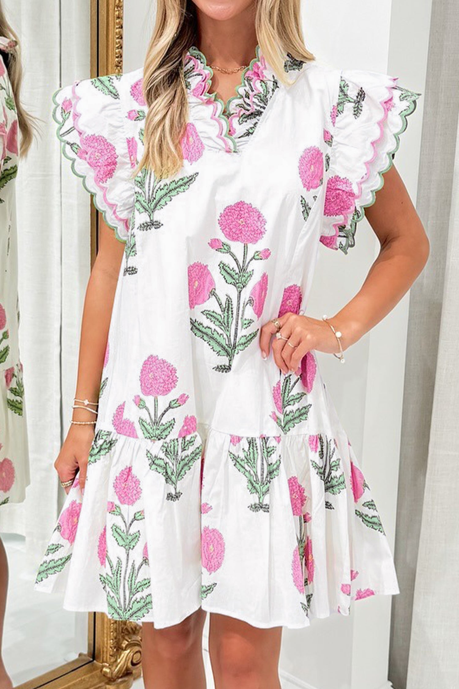 White Wild Floral Mini Dress