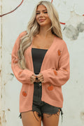 Straw Yellow Pumpkin Print Open Front Drop Shoulder Midi Cardigan