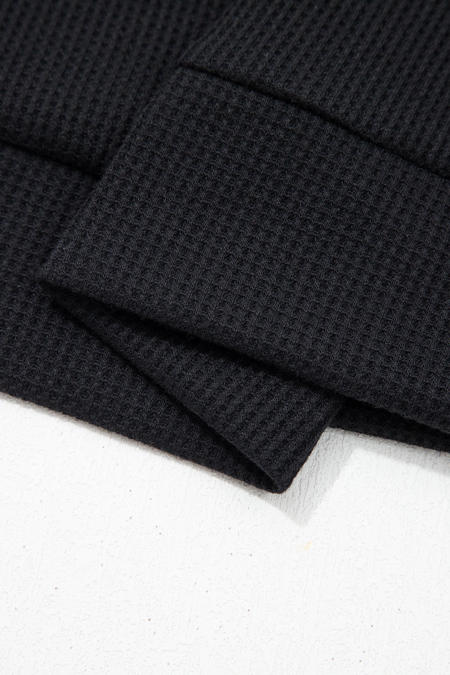 Waffle Knit Denim Polo Collar Top