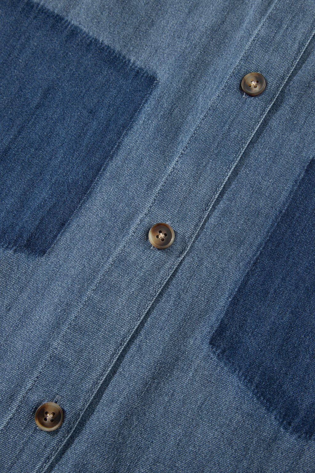 Sky Blue Color Block Pocket Detail Casual Button Down Denim Shirt