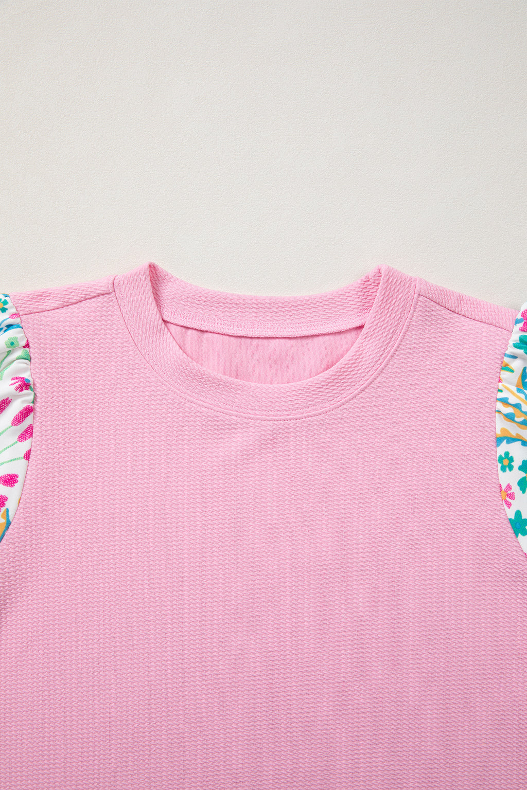 Pink Round Neck Floral Blouse