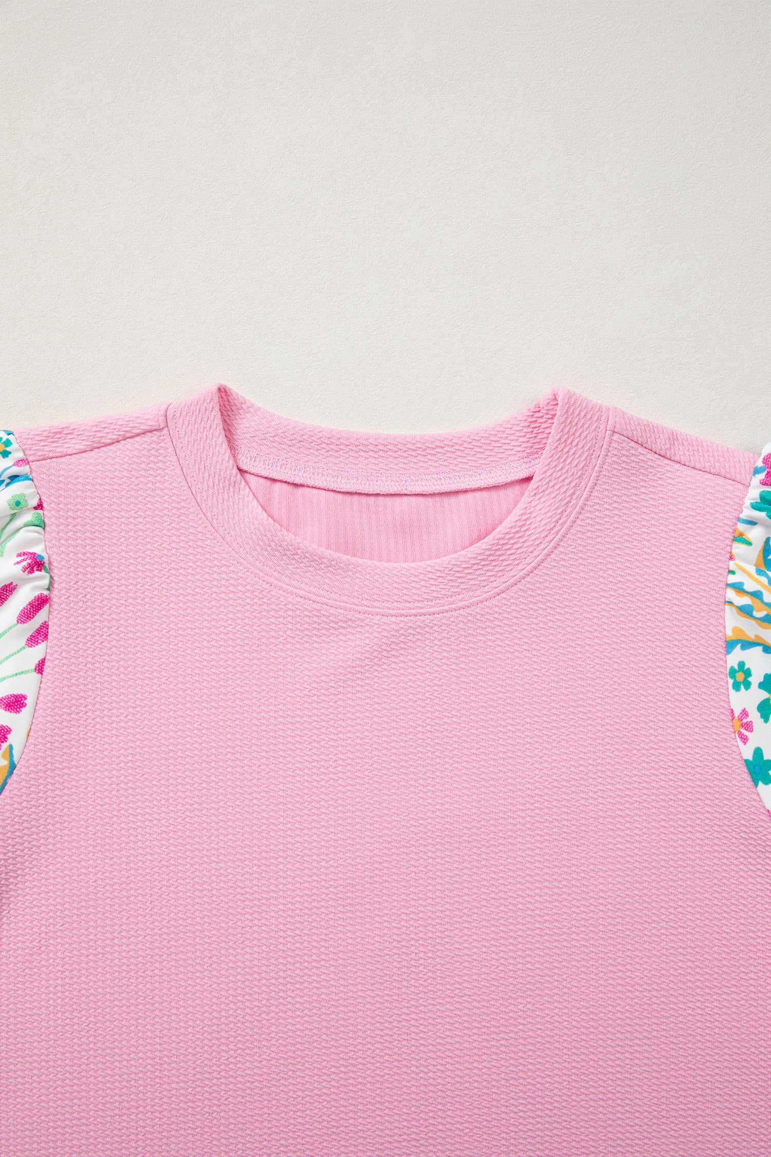 Pink Round Neck Floral Blouse