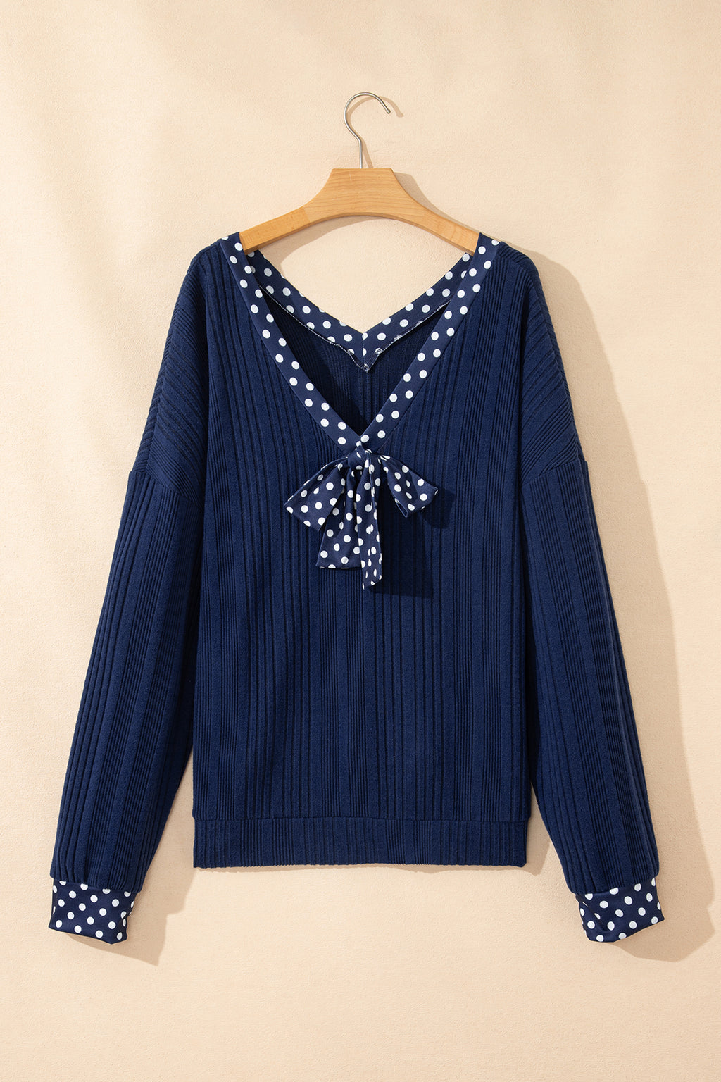 Polka Dot Bow Tie Ribbed Top