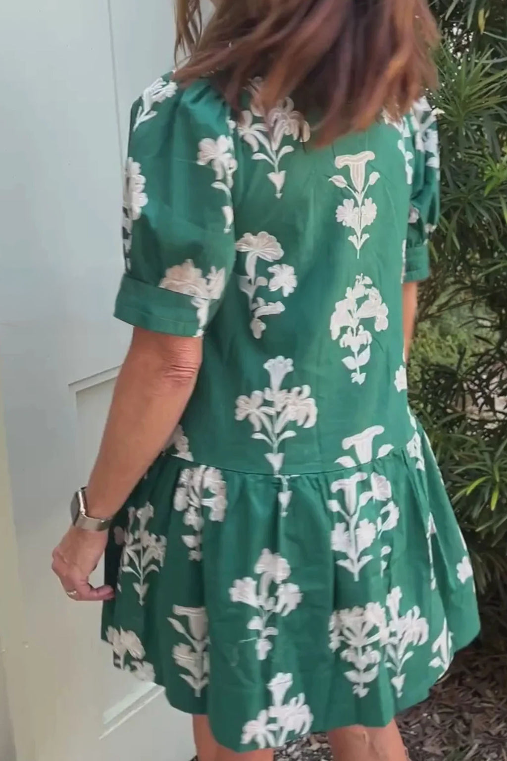 Green Frilled Floral Mini Dress