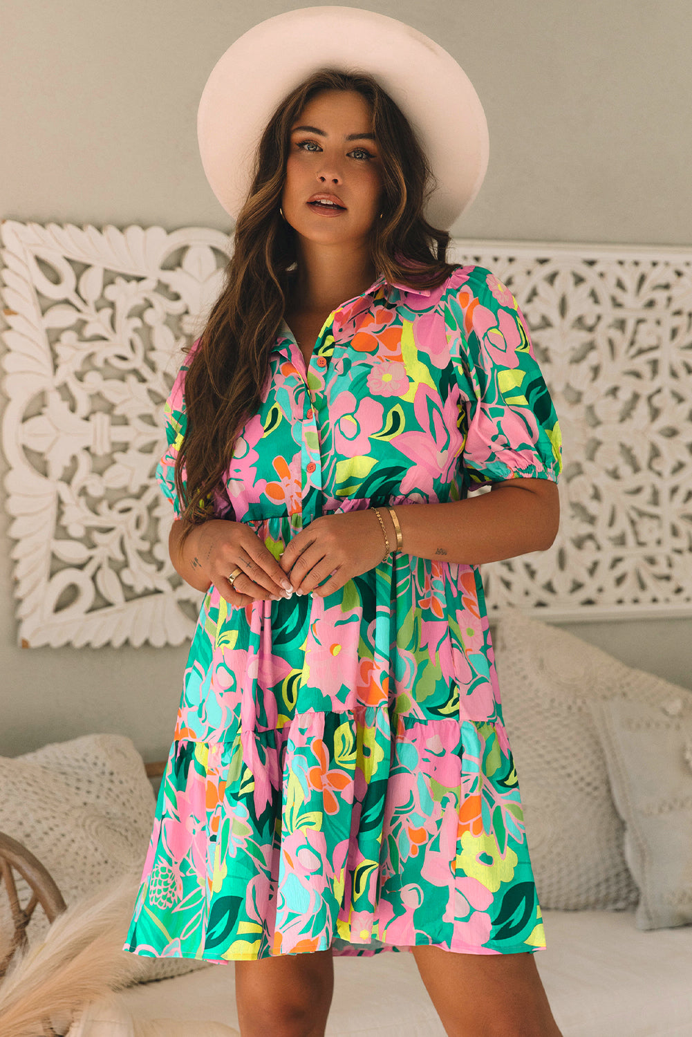 Green Floral Babydoll Dress