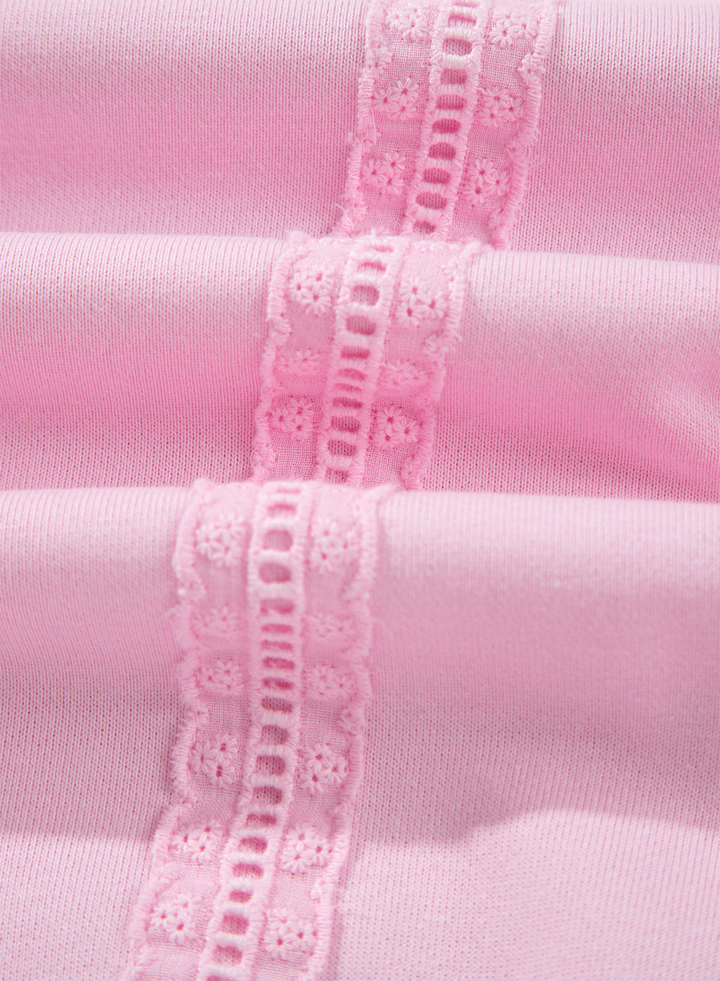 Pink Solid Color Raw Seam Lace Detail Loose Casual Sweatshirt
