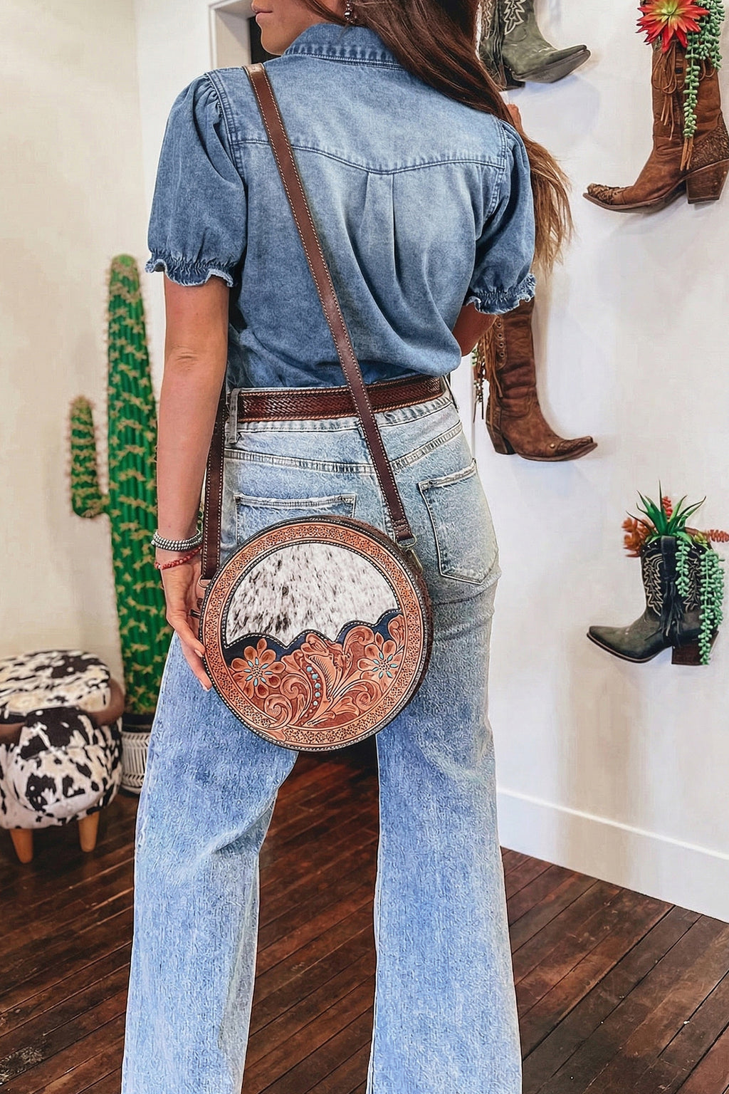 Frilled Short Sleeve Denim Shirt
