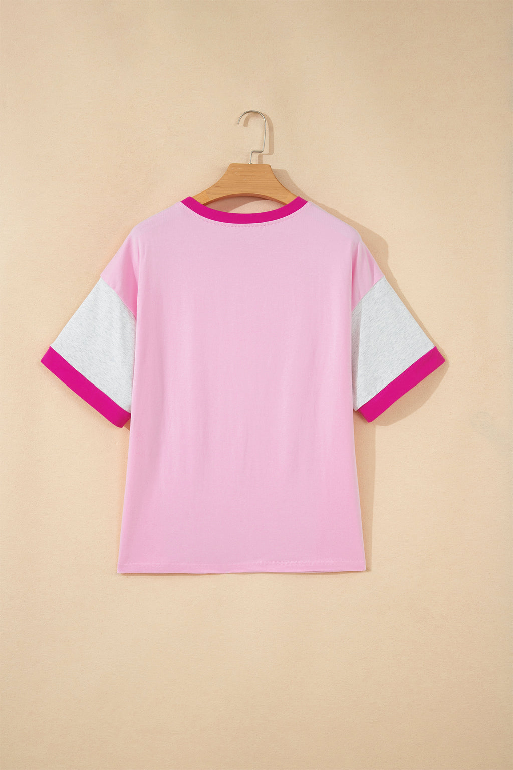 Gossamer Pink Embroidered Bow Detail Color Block Loose Tee