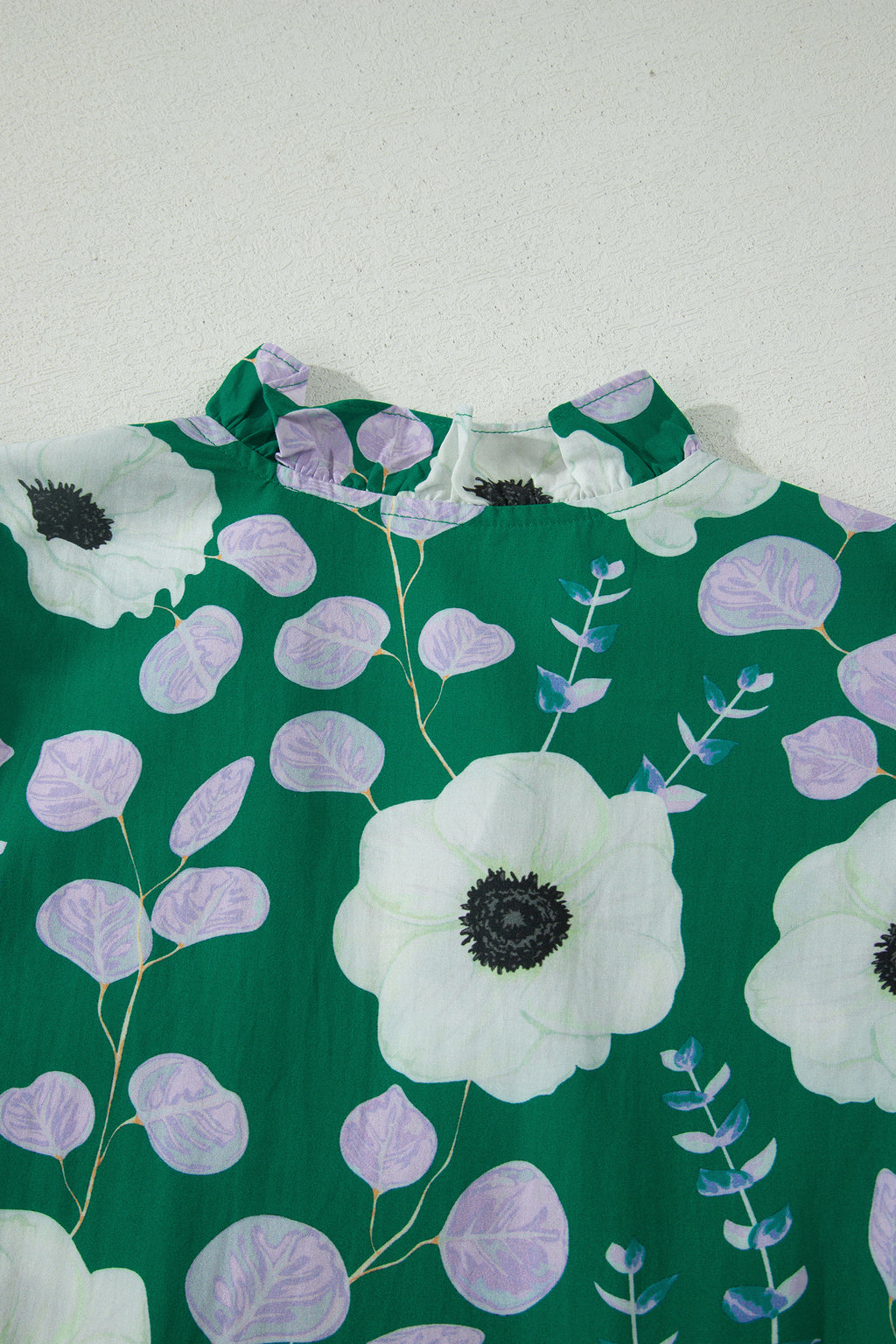 Green V Neck Ruffled Short Sleeve Flower Maxi Dress