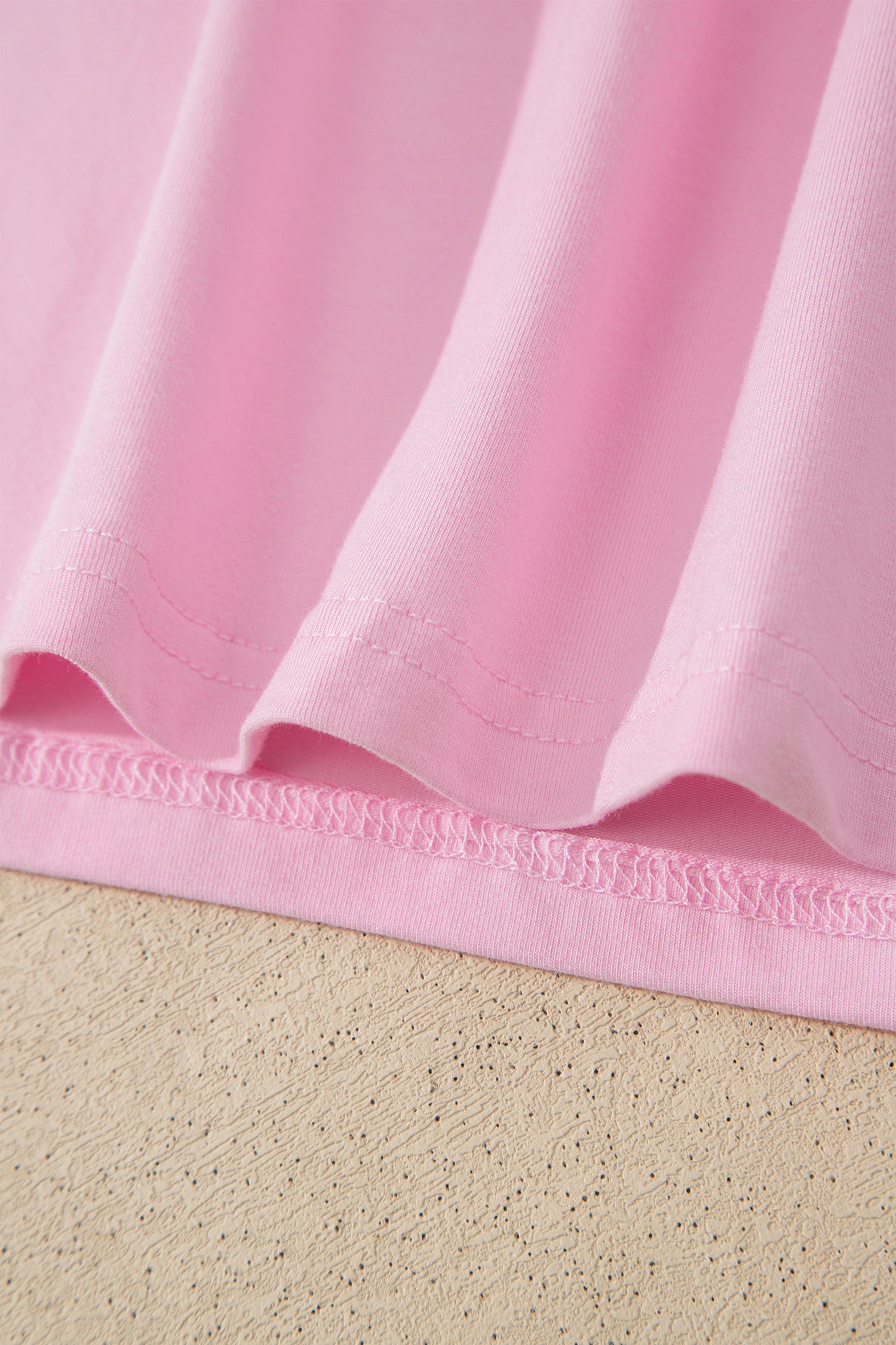 Gossamer Pink Embroidered Bow Detail Color Block Loose Tee