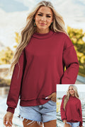 Red Dahlia Oversize Drop Shoulder Reversible Mock Neck Sweatshirt