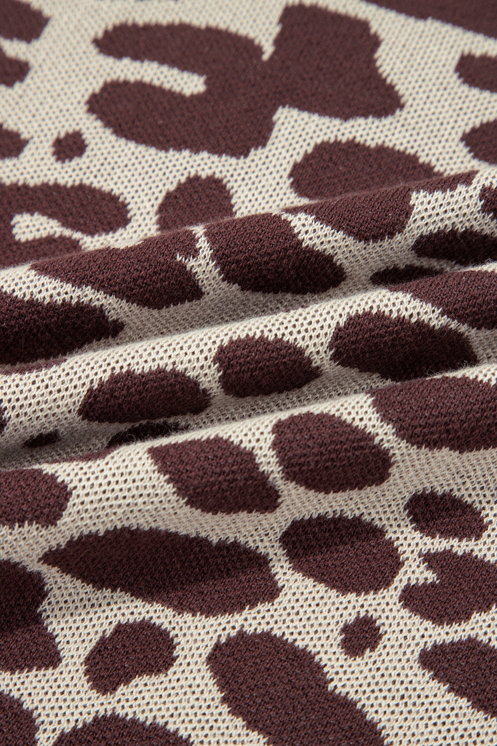 Khaki Leopard Print Short Sleeve Knit Loose Pullover Sweater