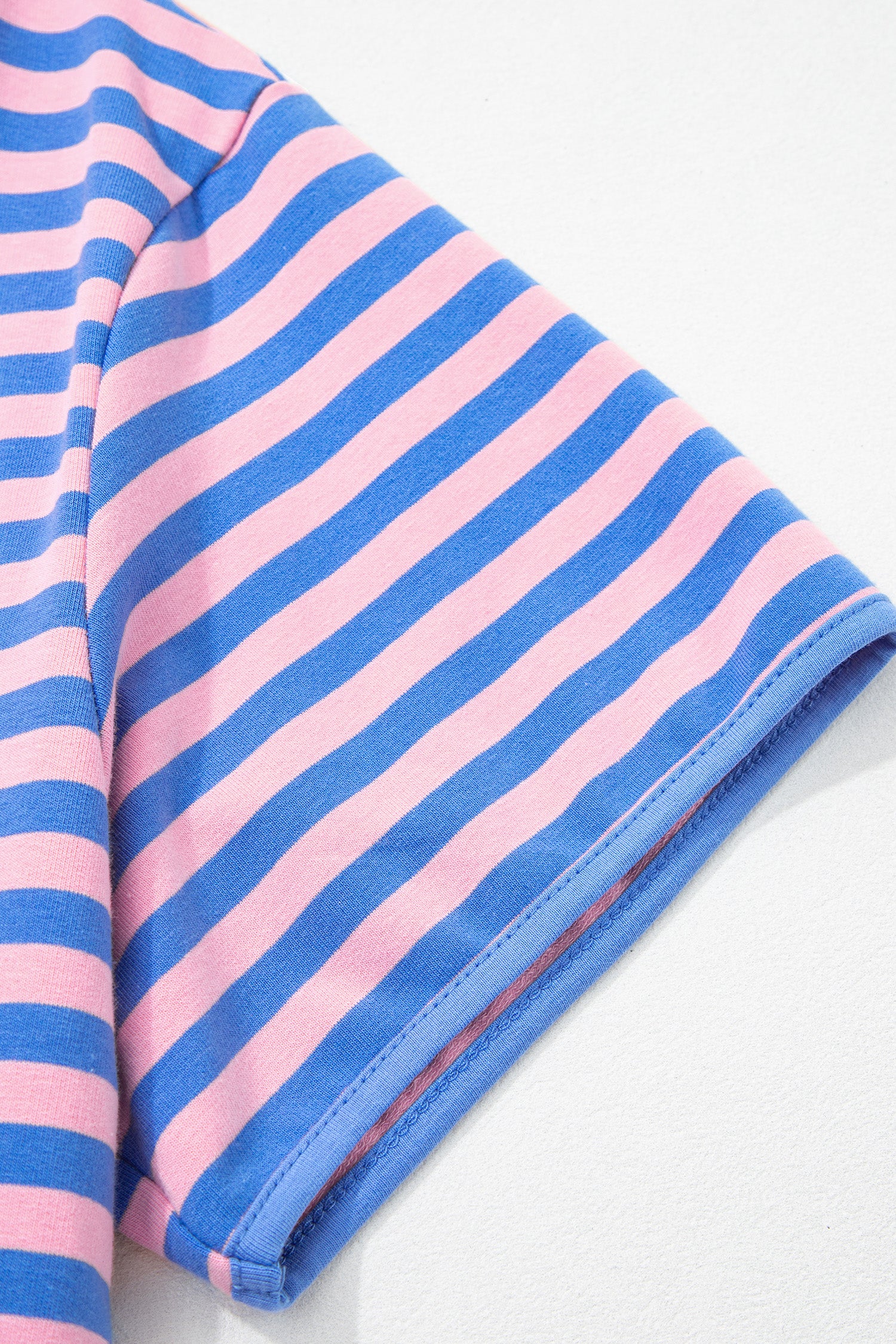 Blue Stripe Loose Short Sleeve Top and Skirt Set