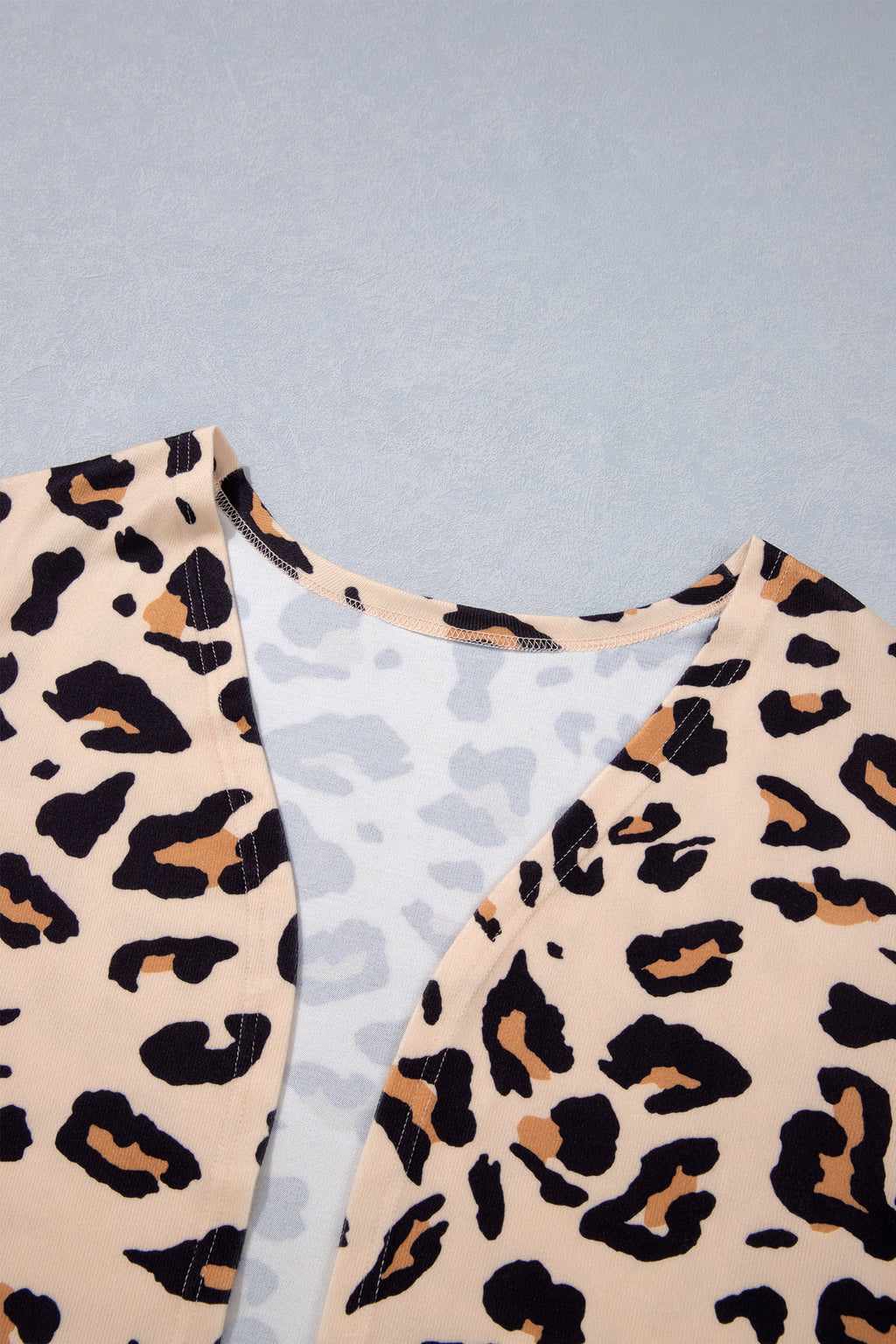 Khaki Leopard Print Long Sleeve V Neck Tunic Plus Size Cardigan