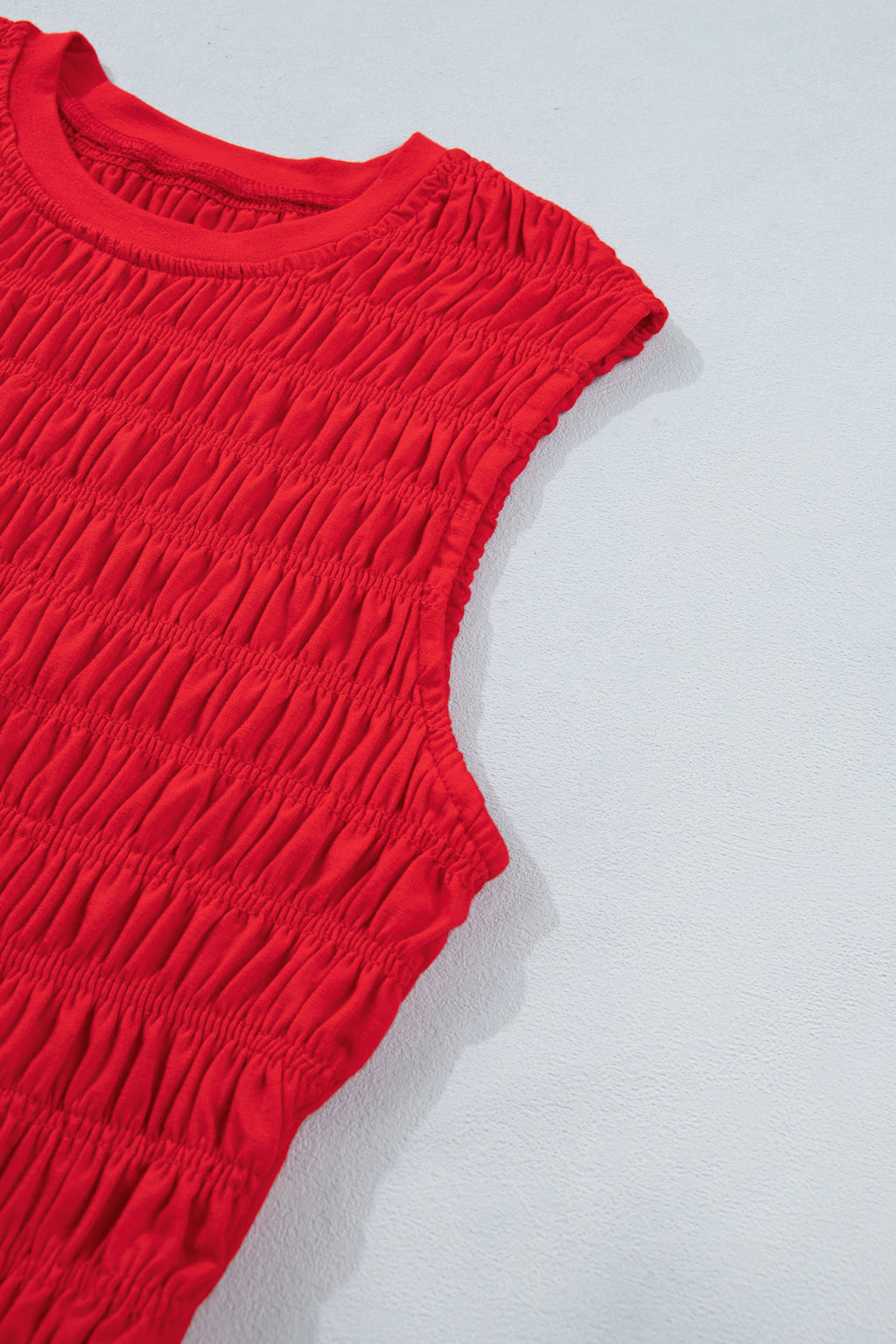 Fiery Red Shirred Slim Fit Ruffle Hem Tank Top