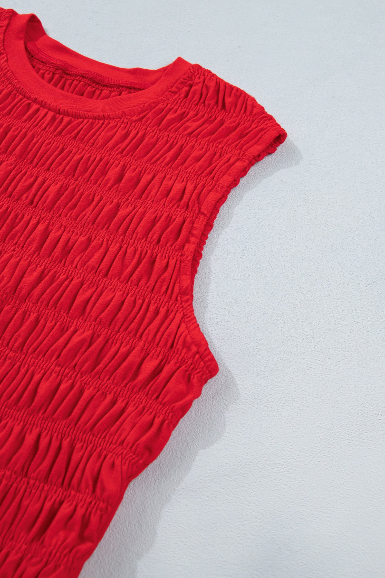 Fiery Red Shirred Slim Fit Ruffle Hem Tank Top
