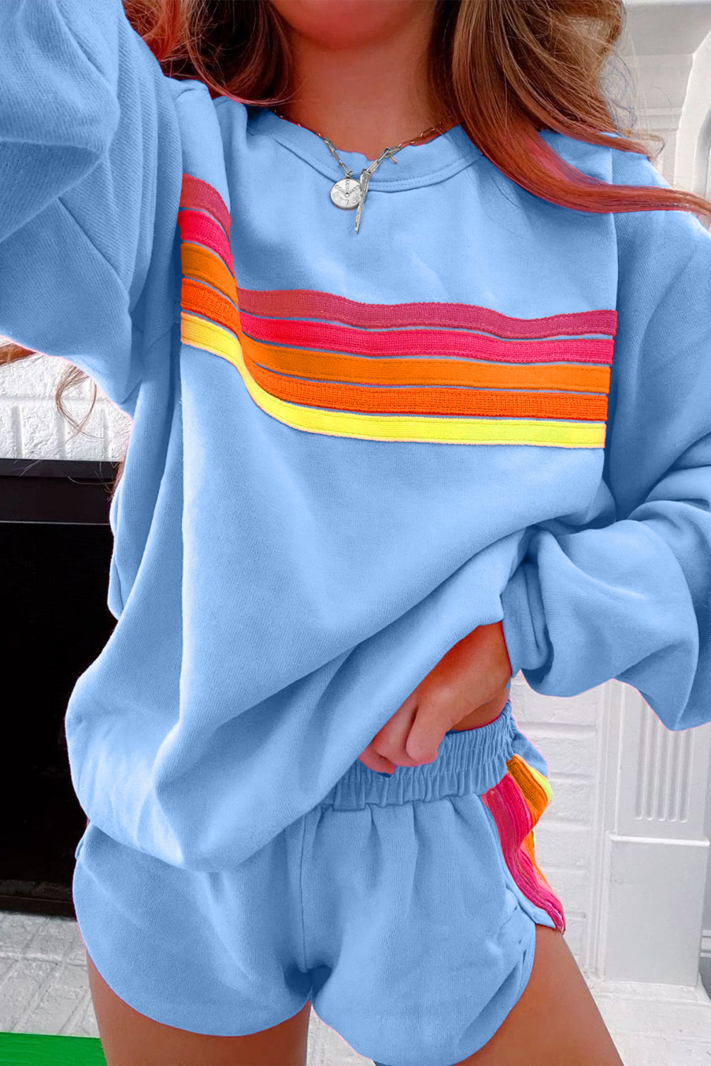 Accent Pullover and Shorts 2pcs Casual Set