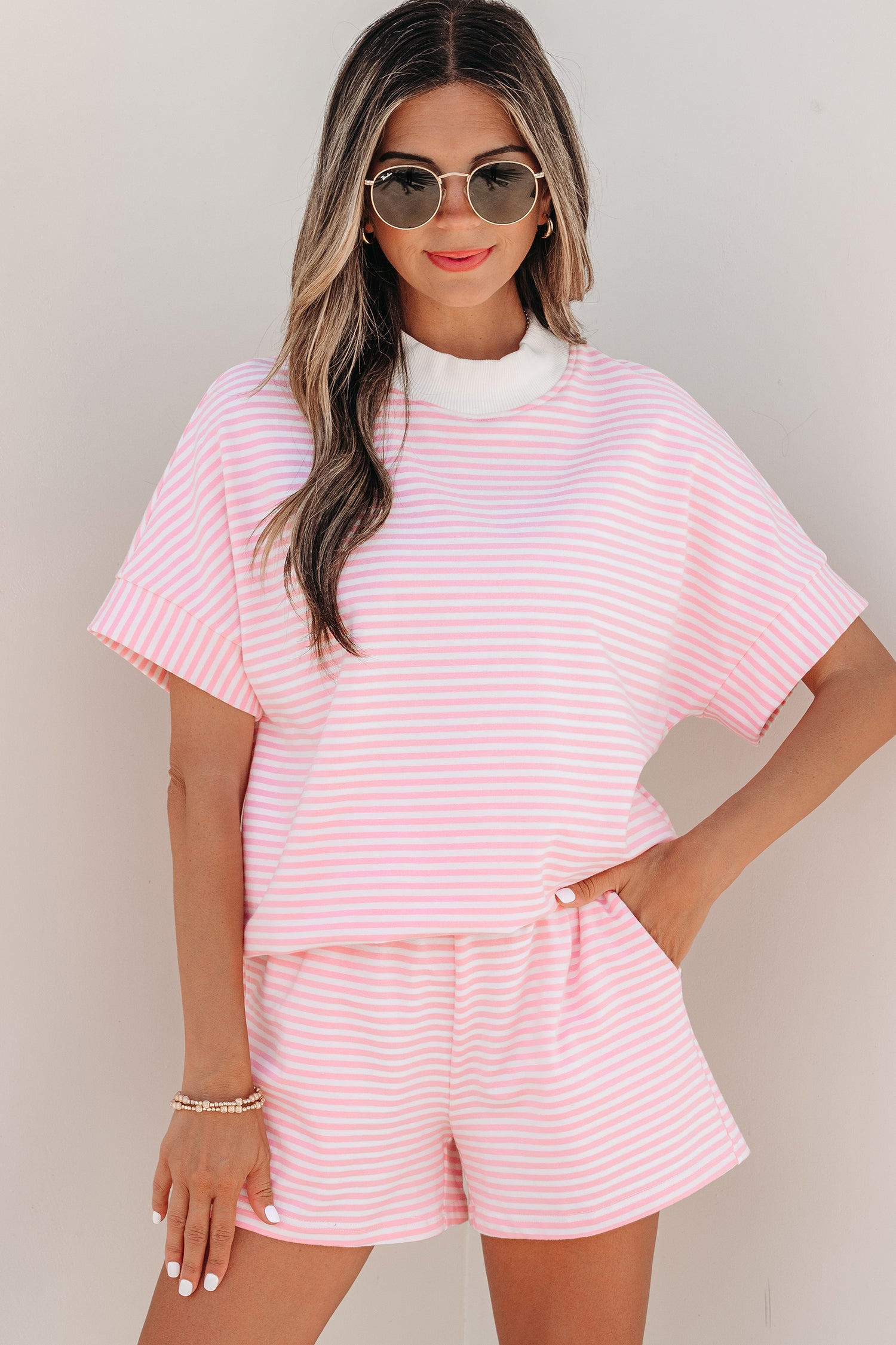 Pink Stripe 2pcs Short Set