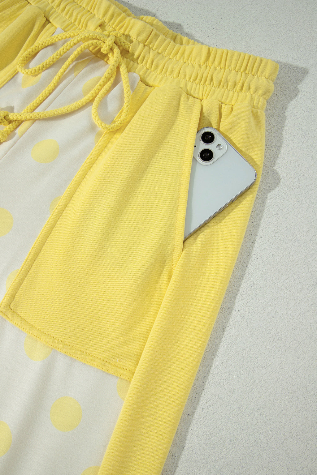 Yellow Color Block Patchwork Polka Dot Wide Leg Pant Set