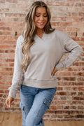 Parchment Aztec Embroidered Western V Neck Sweatshirt