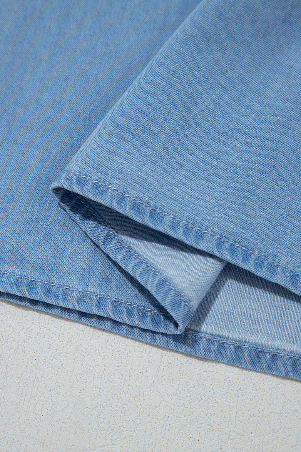 Beau Blue Western Ruffle V Neck Long Sleeve Chambray Blouse