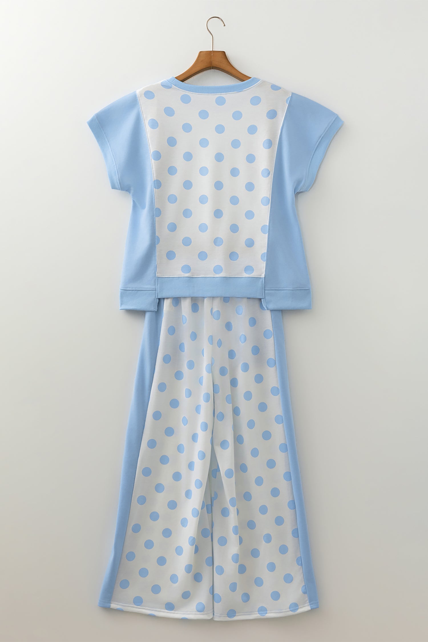 Yellow Color Block Patchwork Polka Dot Wide Leg Pant Set