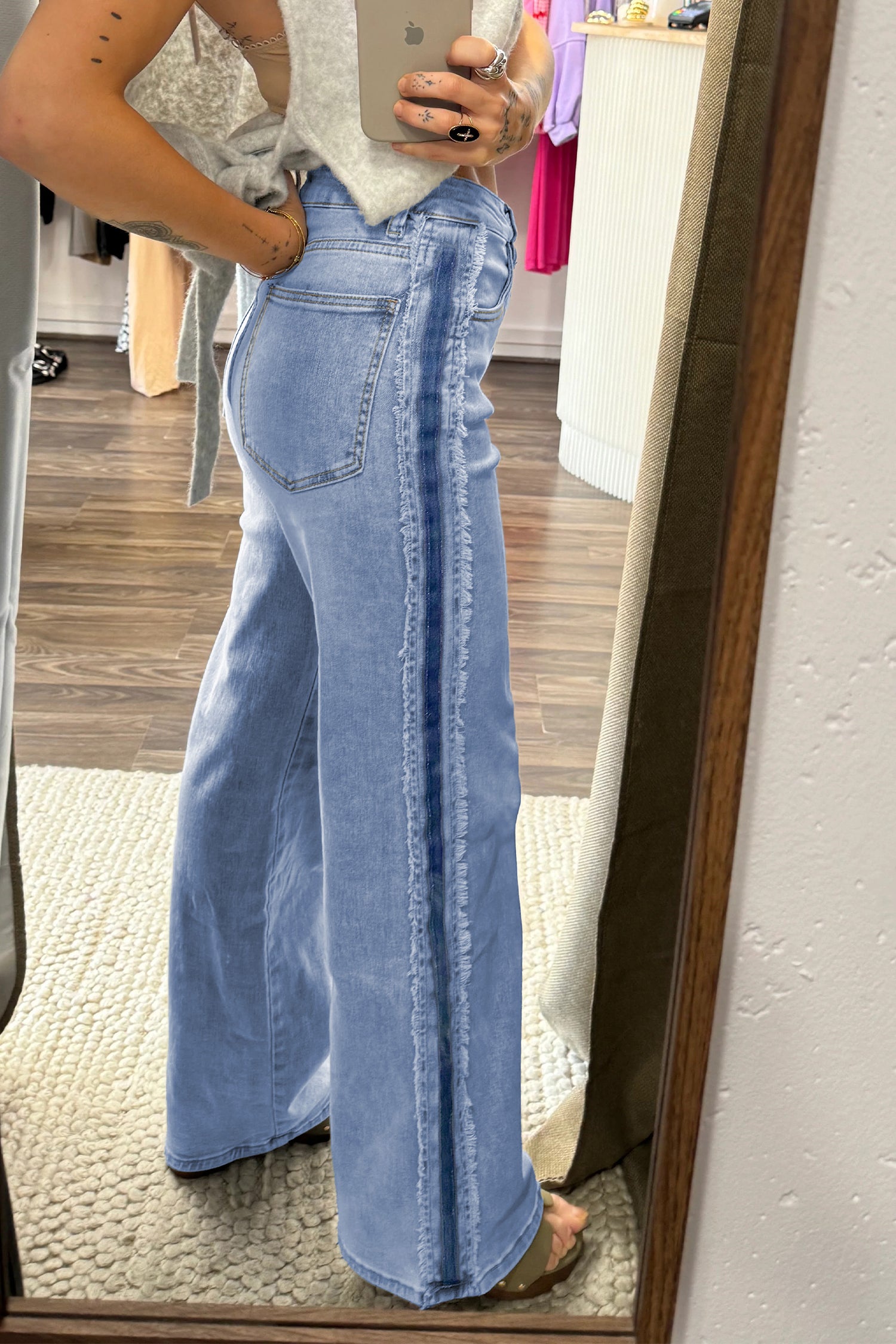 Stripe Frayed Shift Jeans