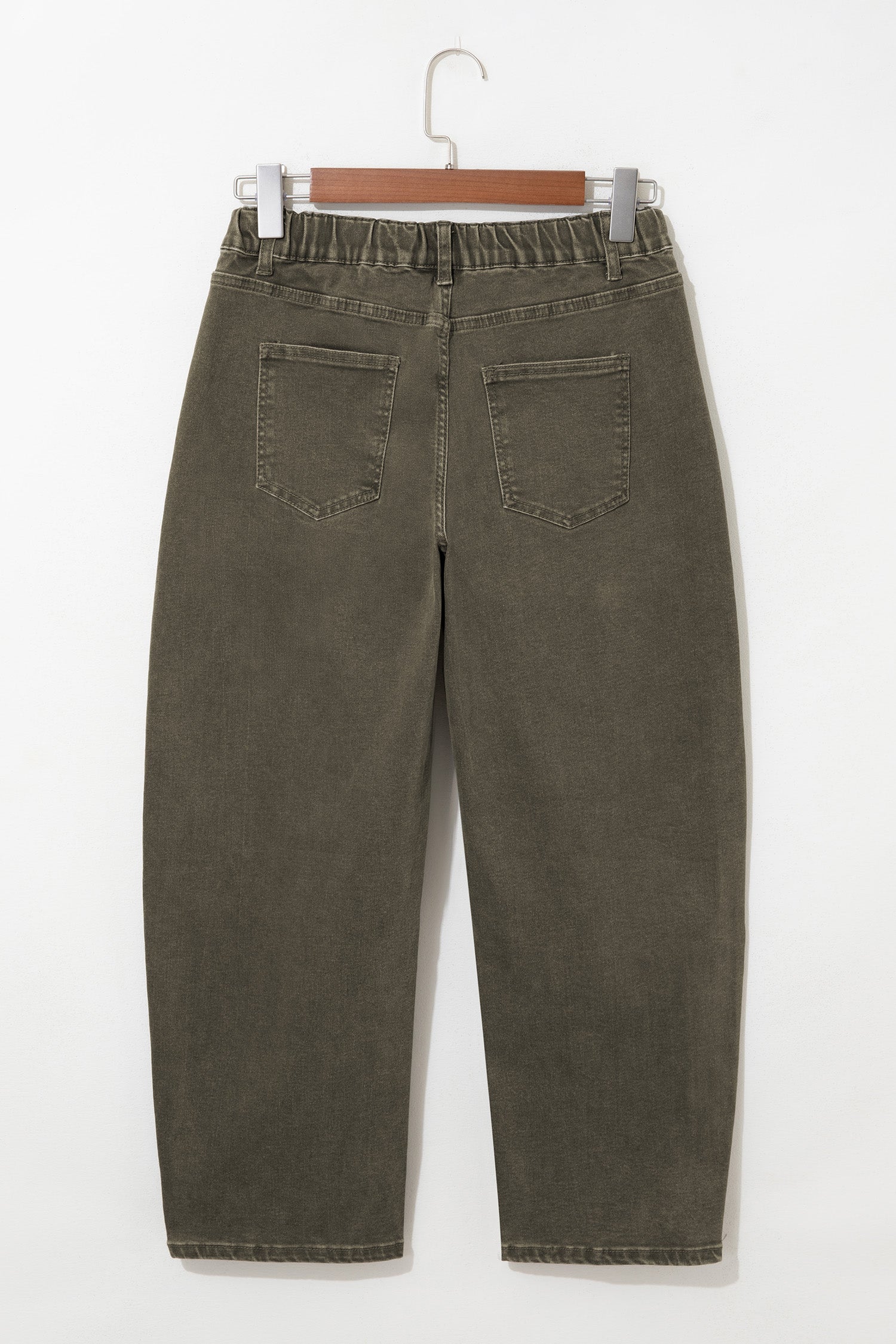 Four Leaf Clover Solid Color Square Patch Pocket Ankle-length Barrel Jeans