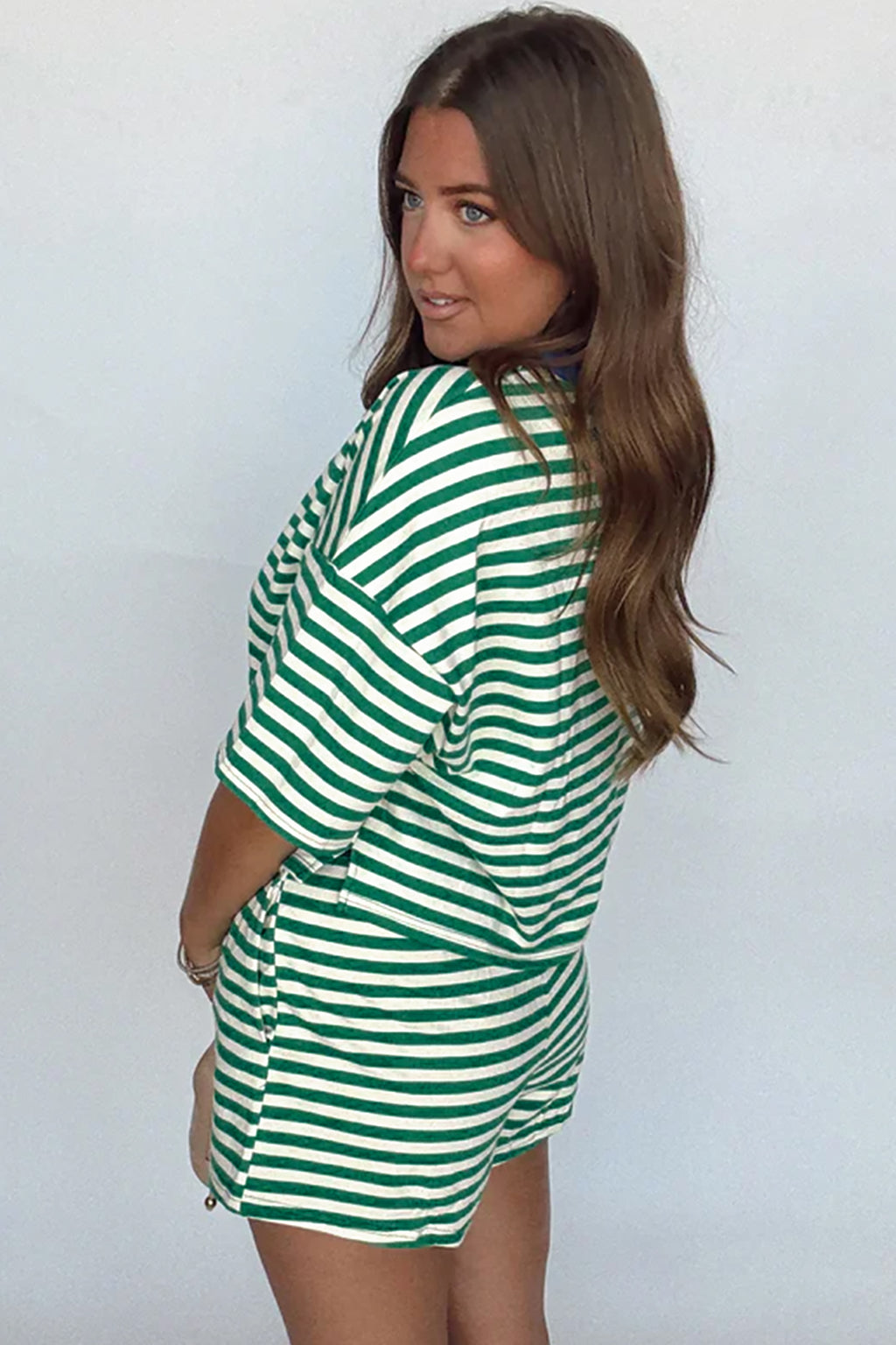 Stripe Boxy Casual Terry Short Set