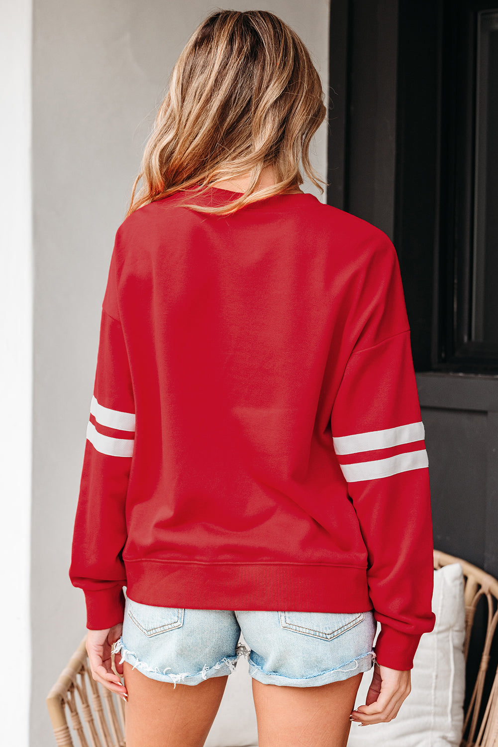 Orange Varsity Striped Detail Drop Shoulder Oversized Sweatshirt