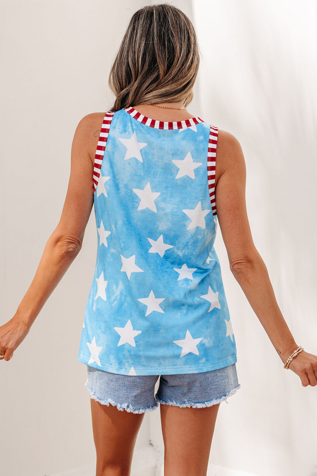 Sky Blue Tie Dye Star Tank Top
