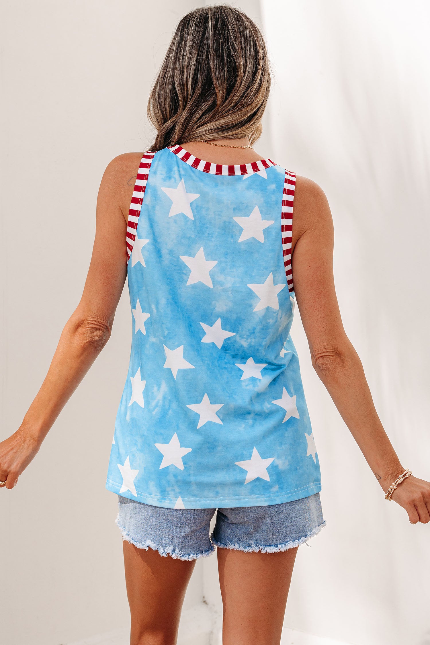 Sky Blue Tie Dye Star Tank Top