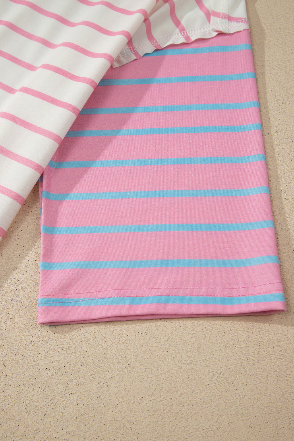 Green Stripe Colorblock 3/4 Sleeve Loose T Shirt