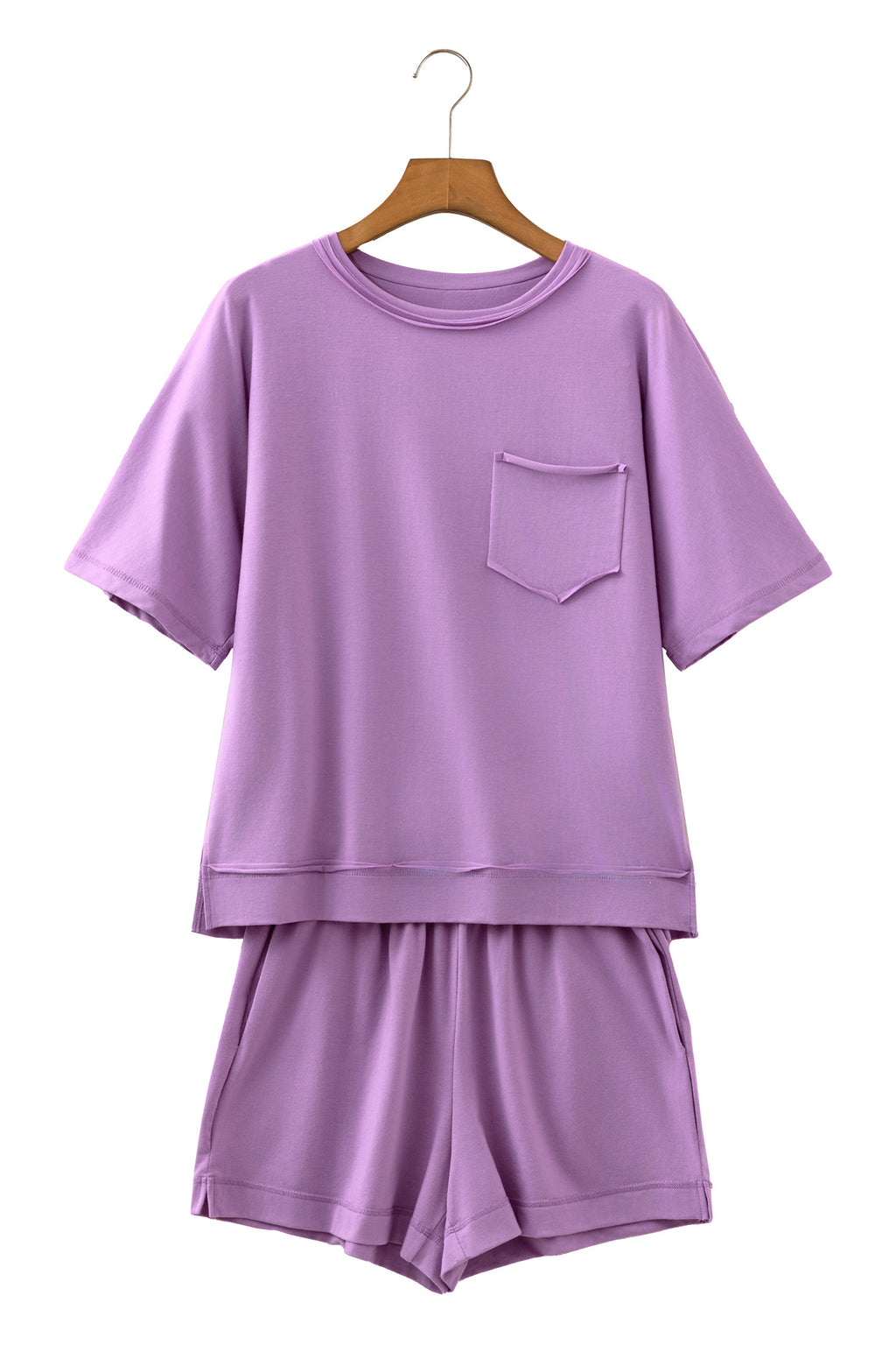 Mint Green Raw Edge Patch Pocket Oversized Top and Shorts Set