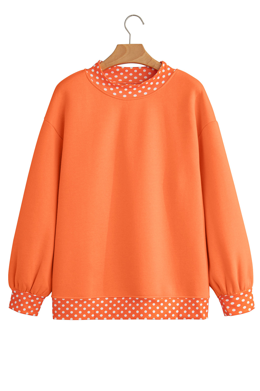 Orange Colorblock Polka Dot Contrast Trim Oversized Sweatshirt