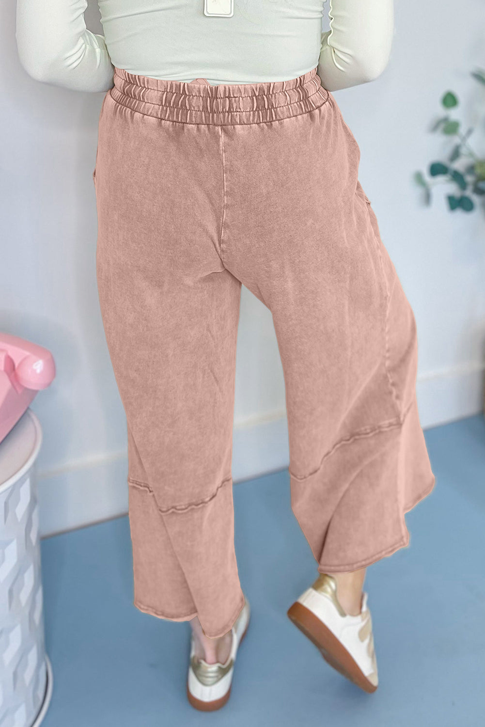 Terry Knit Cropped Wide Leg Pants