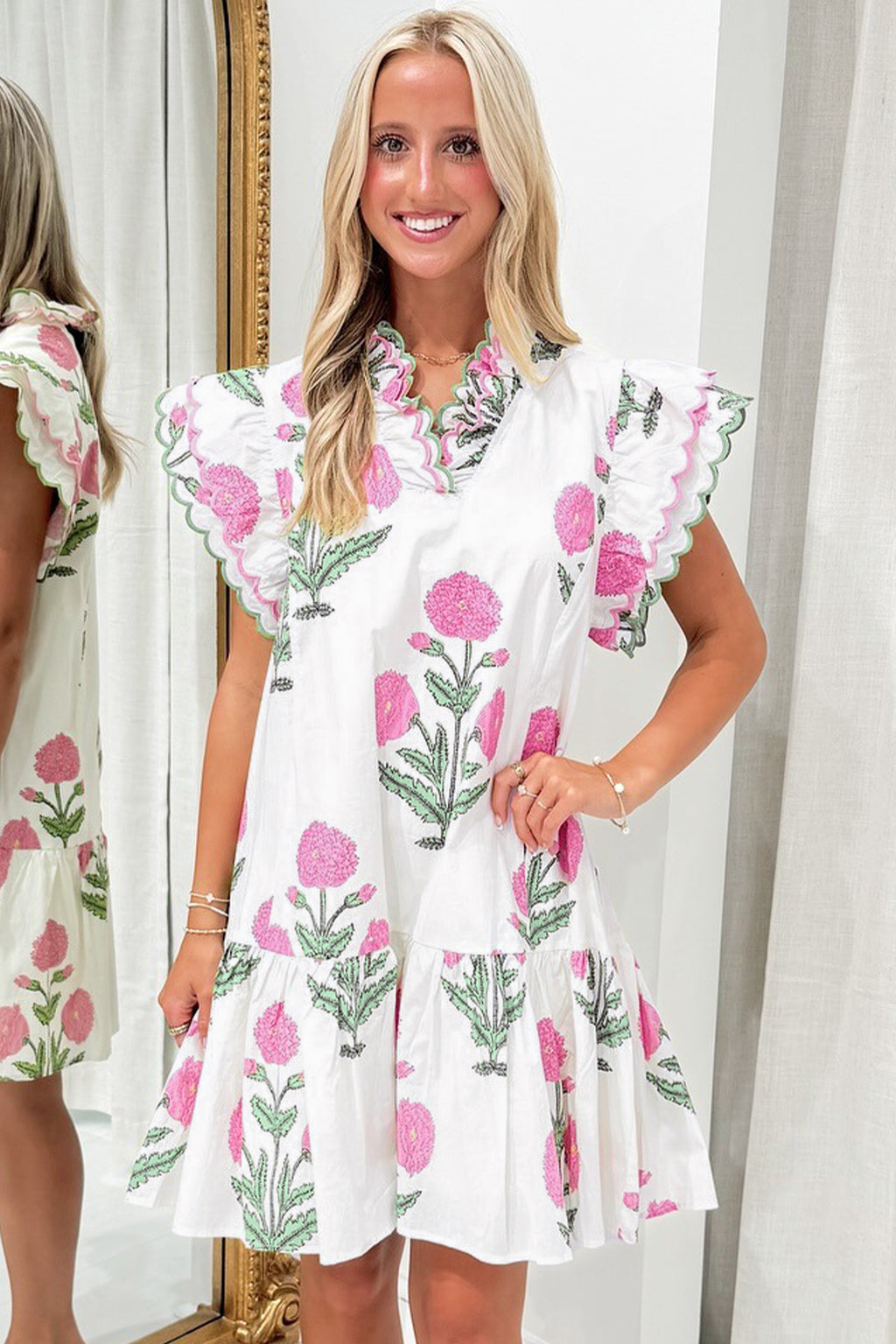 White Wild Floral Mini Dress