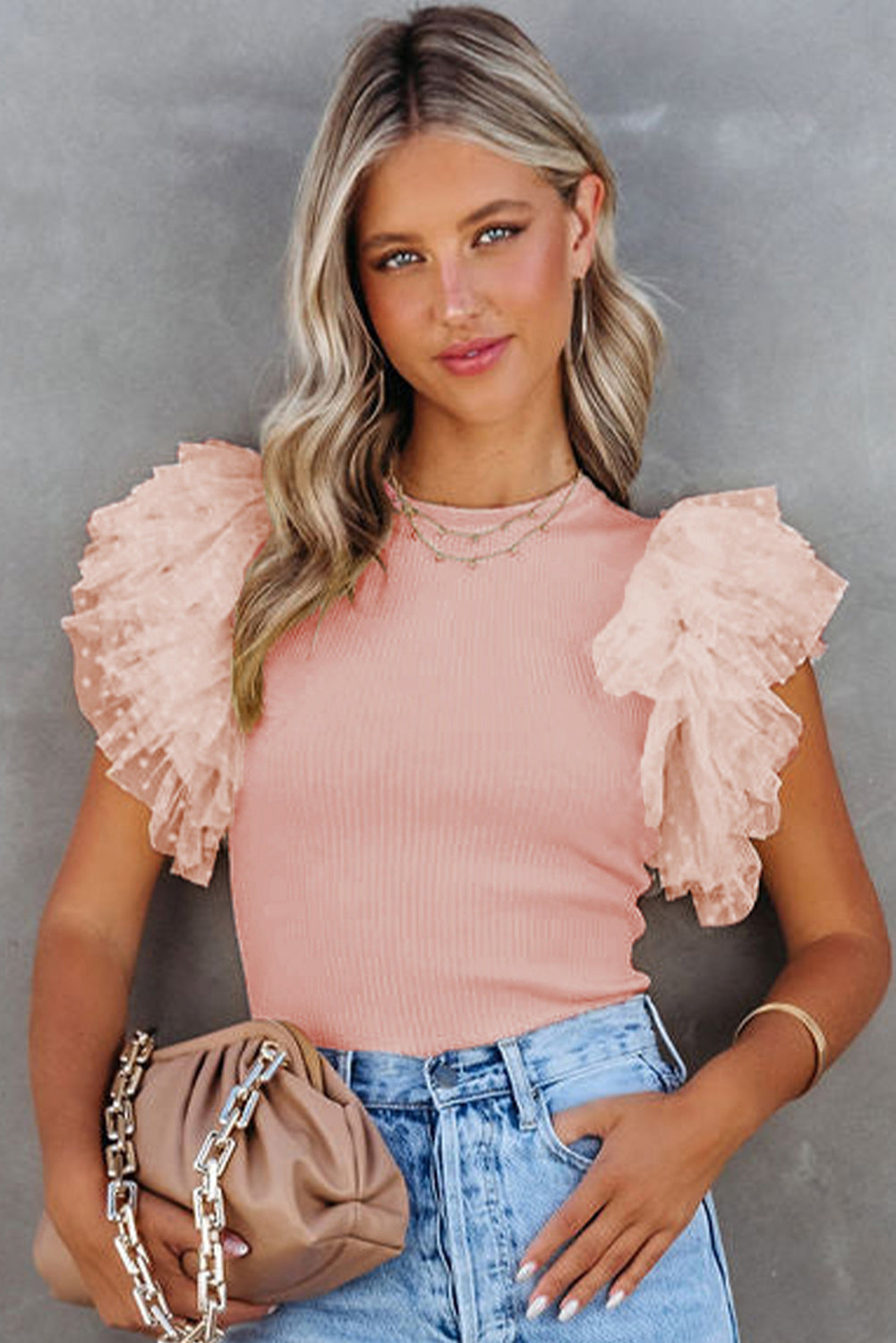 Blush Ruffle Mesh Knit Top