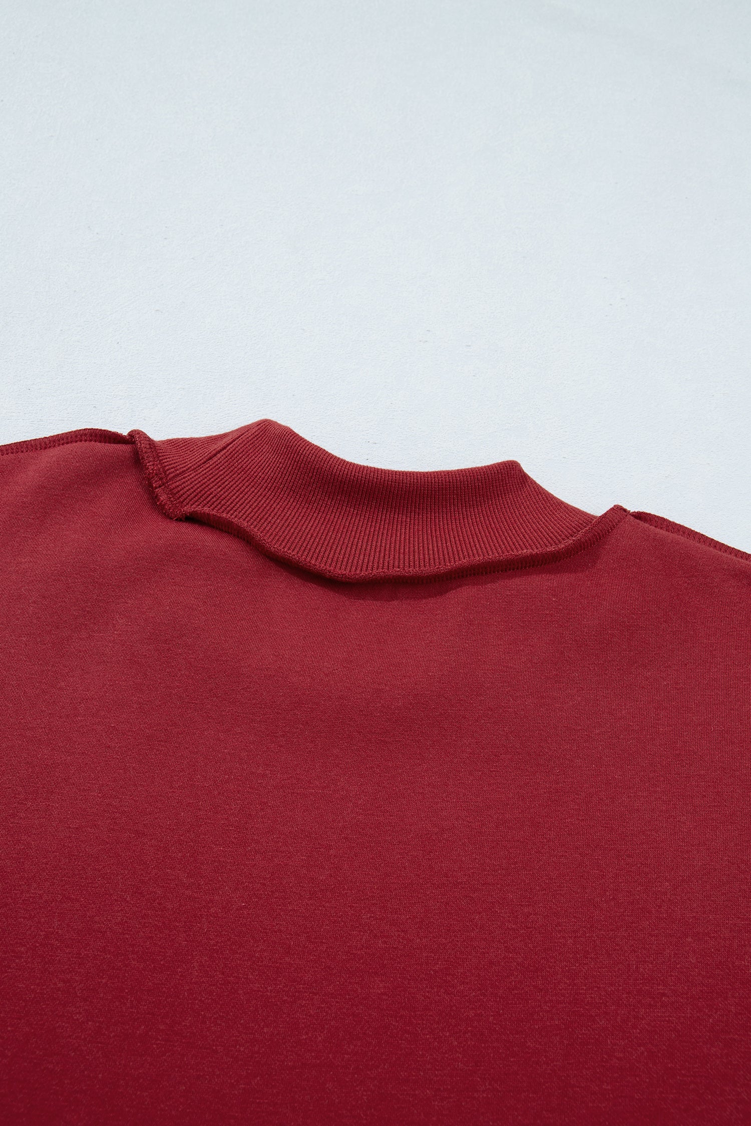 Red Dahlia Oversize Drop Shoulder Reversible Mock Neck Sweatshirt