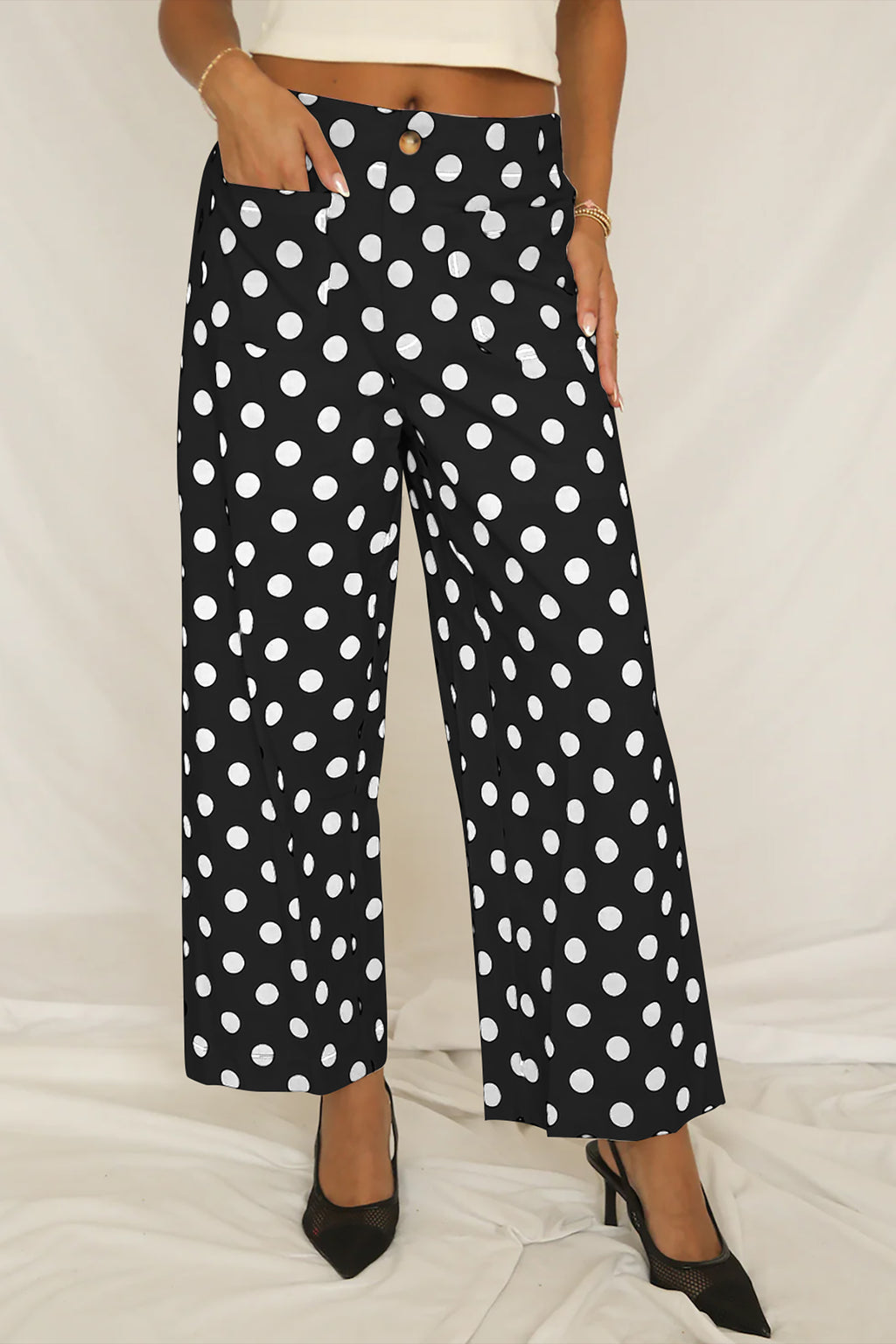 Polka Dot Mid-rise Straight Leg Pants