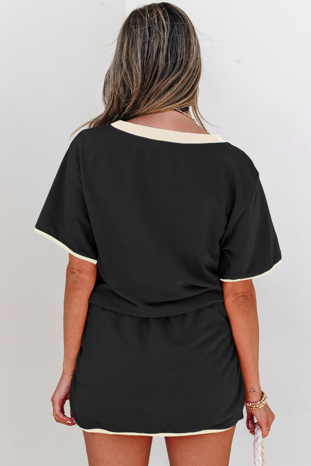 Moonlight Jade Colorblock Edge Drop Shoulder T Shirt and Skort 2Pcs Set