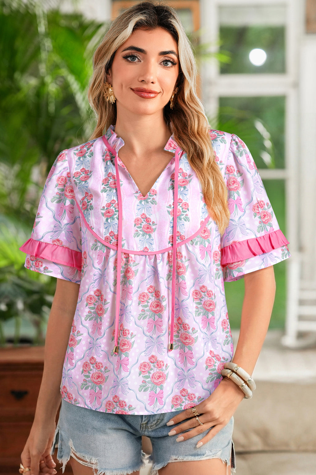 Blooming Floral Bow Blouse